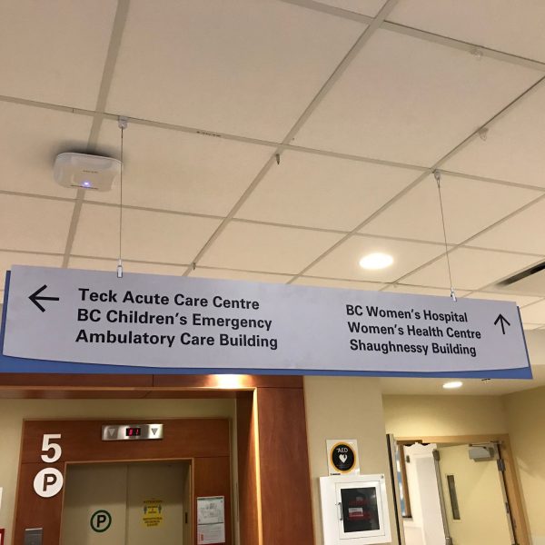 Wall sign designed, fabricated and mounted inside the BC Children's Hospital directing people to find the right way.